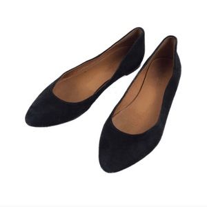 Black, Suede, Pointed Toe Ballet Flats